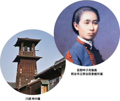 萩野吟子肖像画　熊谷市立熊谷図書館所蔵／川越　時の鐘
